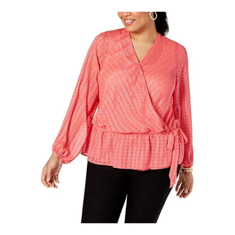 INC Womens Faux Wrap Ruched Top